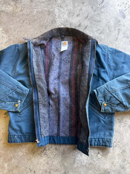 Vintage 90s Carhartt Detroit Jacket Navy Blue Blanket Lined Jacket - Picture 7 of 8